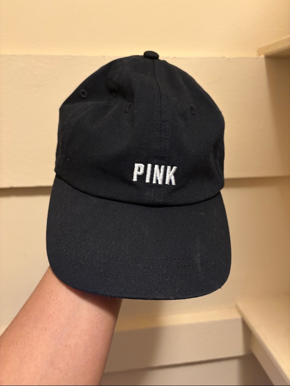 PINK Victoria's Secret Black Cap with White Logo